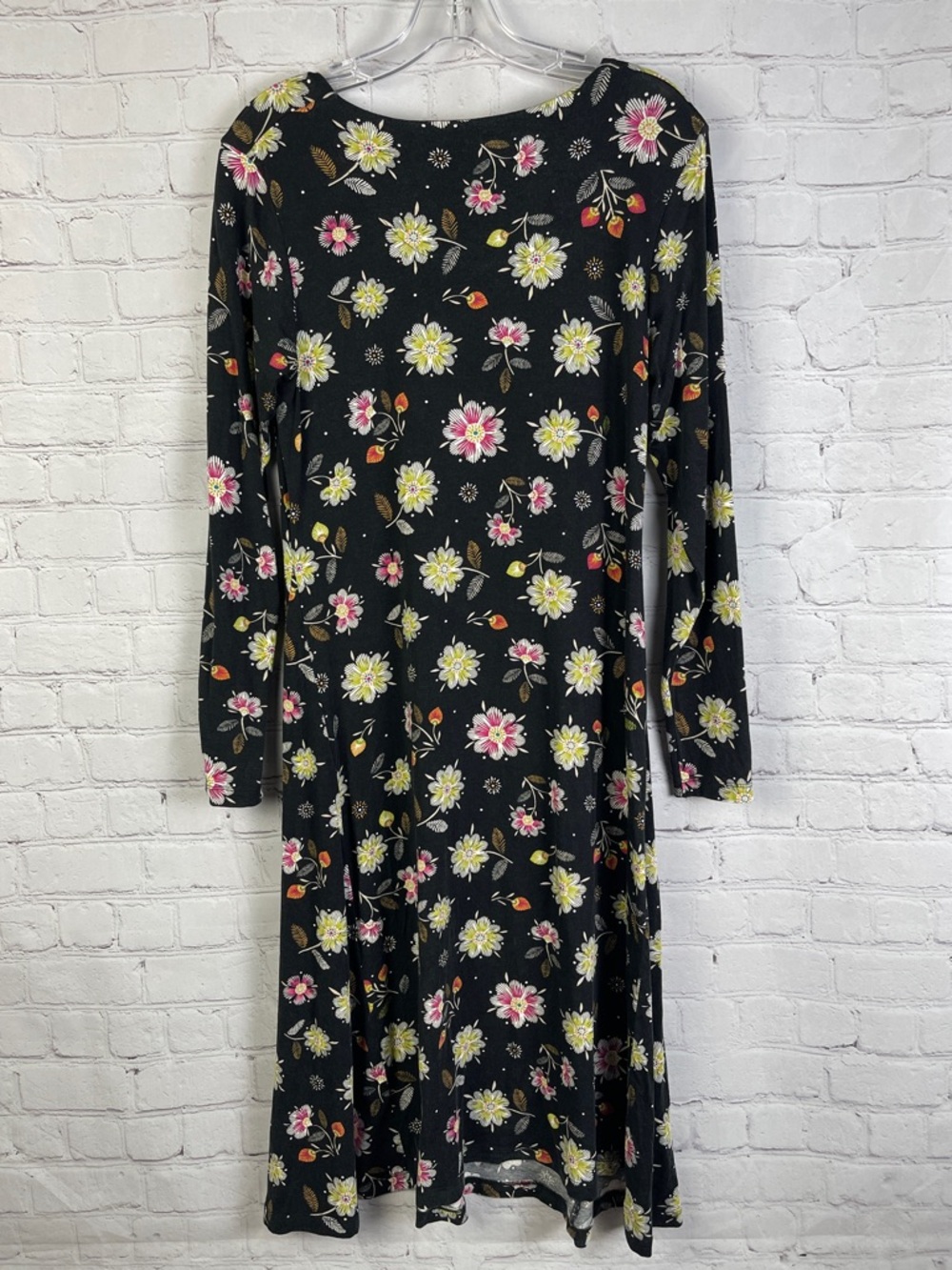 GUDRUN SJODEN black floral long sleeve boat neck lightweight flowy dress, size S - Picture 3 of 11